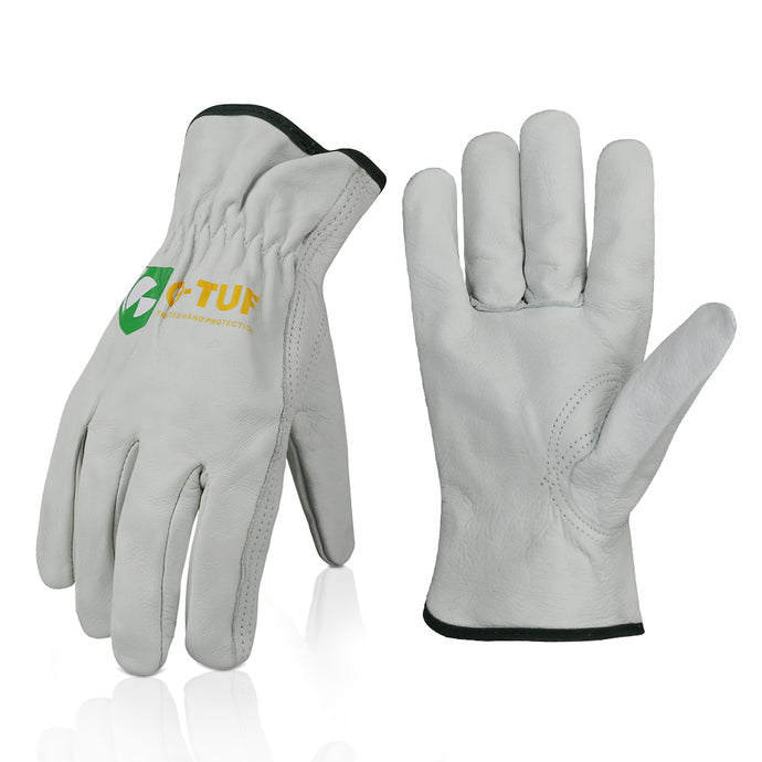 Premium Full Grain Thin Cut Cow Leather Work Gloves - Simple Grey